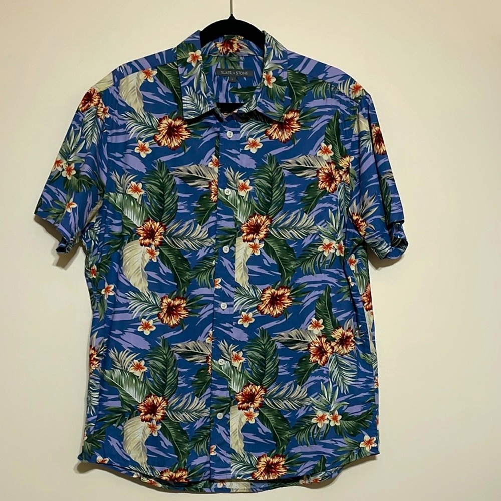 Slate & Stone Tropical Blue Floral Men's Shirt Large